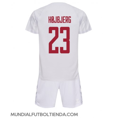 Camiseta Dinamarca Pierre-Emile Hojbjerg #23 Segunda Equipación Replica Mundial 2022 para niños mangas cortas (+ Pantalones cortos)